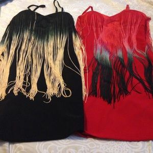 Fringe stretch mini dresses