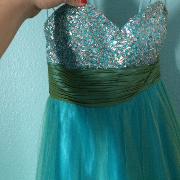 Green and blue sequin prom dress