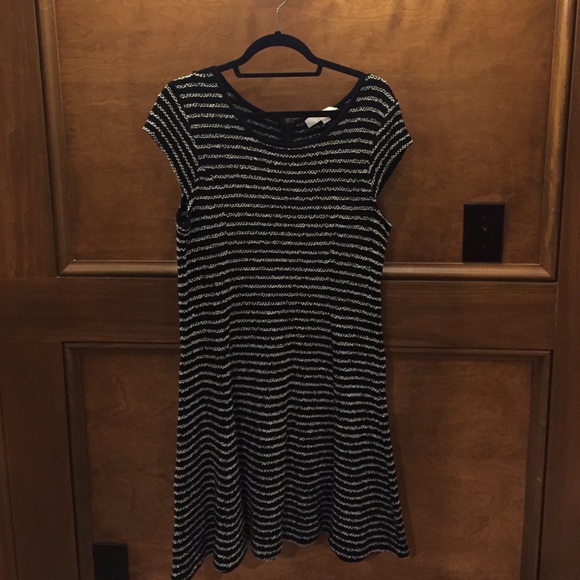 Black and white stripe cap sleeve aline dress