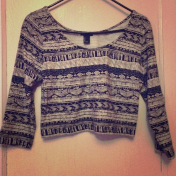 Navy and white tribal crop top