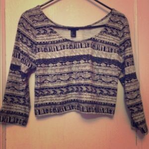 Navy and white tribal crop top