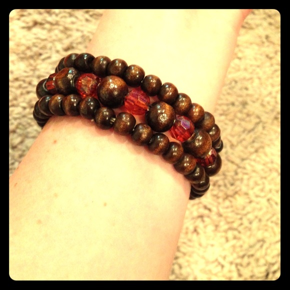 Bundle of wooden bead bracelets