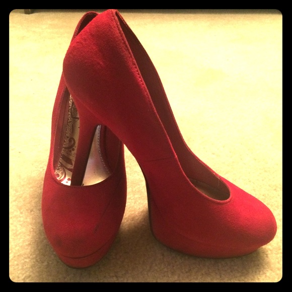 Red suede platforms