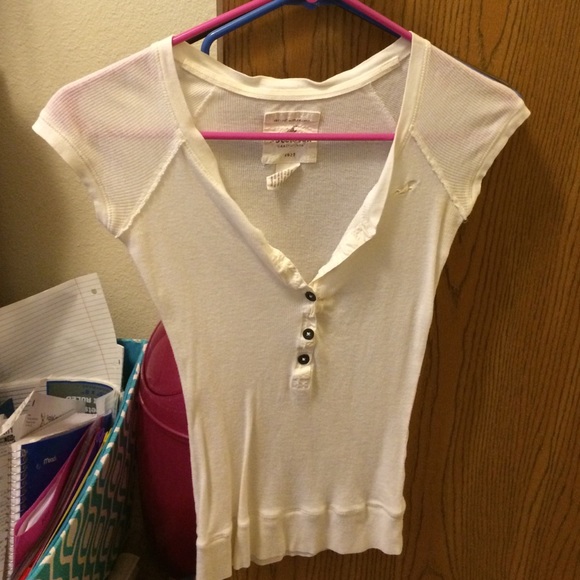 Basic white semi button up Hollister top