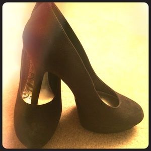 Black suede platform heels