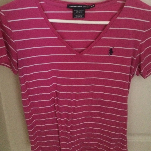 Pink and white striped polo Ralph Lauren v neck