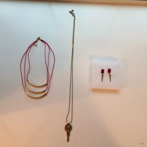 3 piece pink and gold necklace and earring set