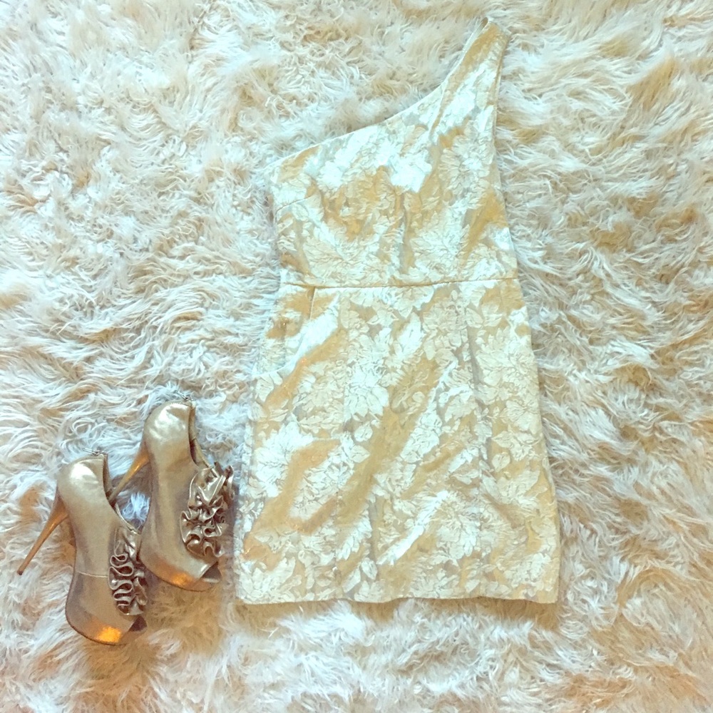 Shimmery floral all white one shoulder dress