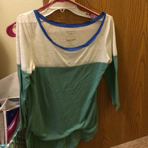 Teal and white color block top from American Eagle - Picture 1 of 2