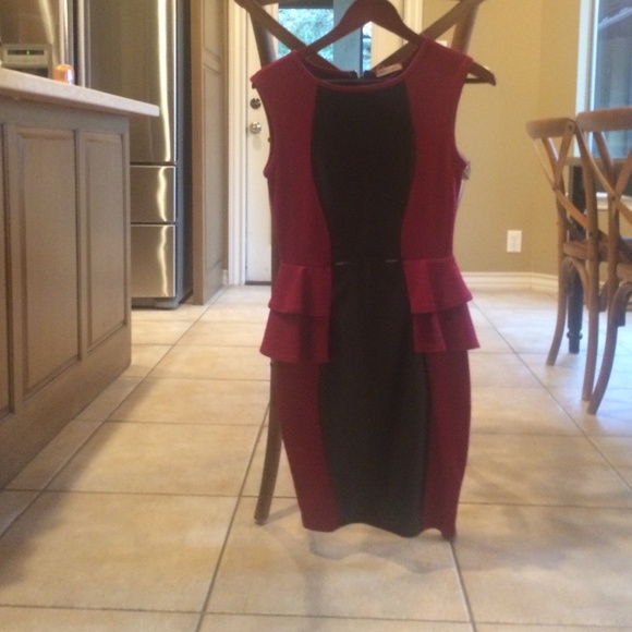 Maroon and pleather peplum dress