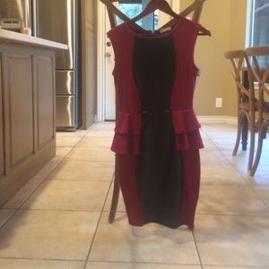 Maroon and pleather peplum dress
