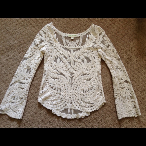 Cream long sleeve lace top