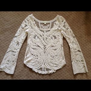 Cream long sleeve lace top