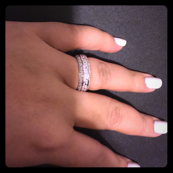 Bundled 3 eternity ring w/ platinum-ss ring