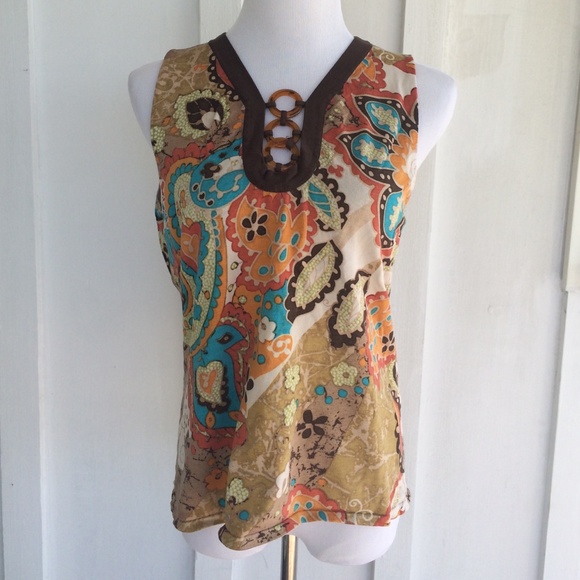 Colorful paisley print sleeveless blouse