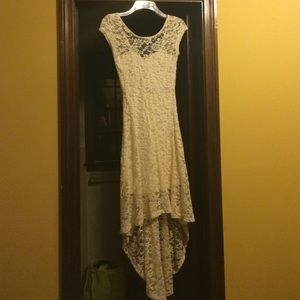 White lace maxi-dress.