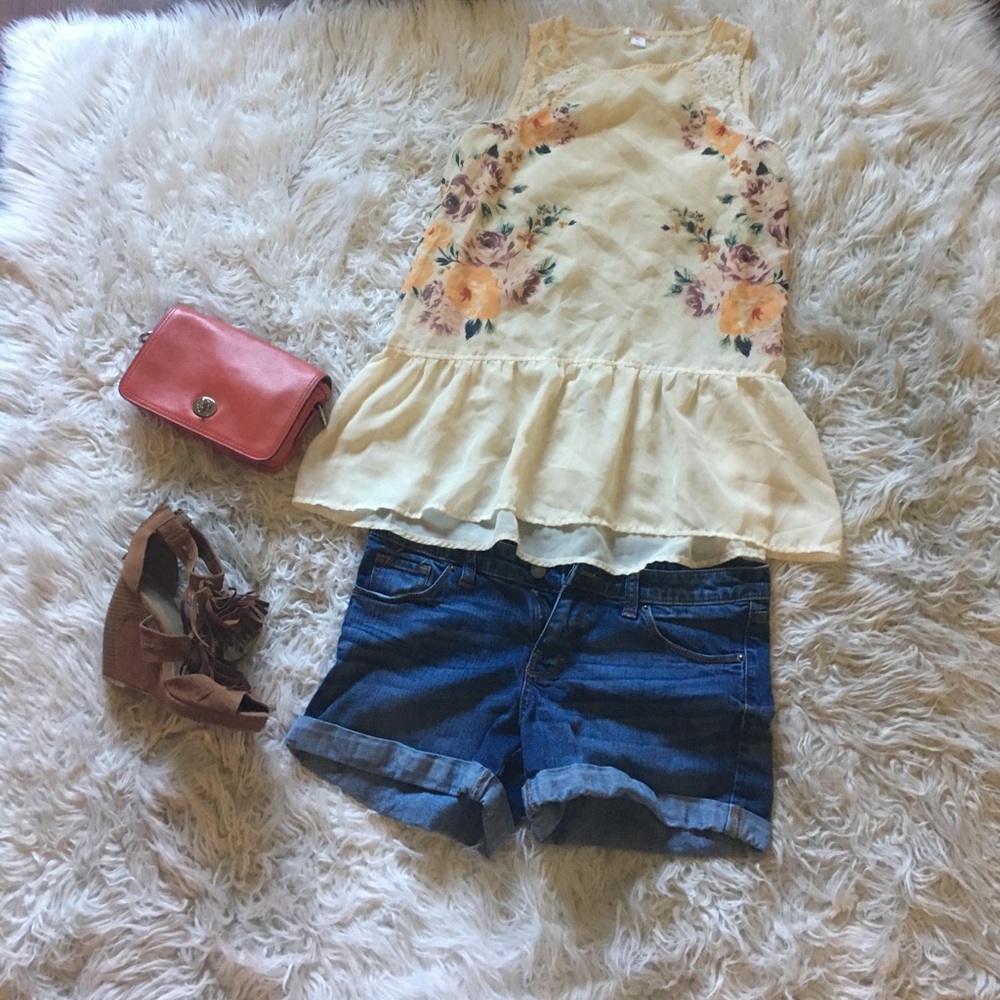 Romantic sheer floral tank top with lace details