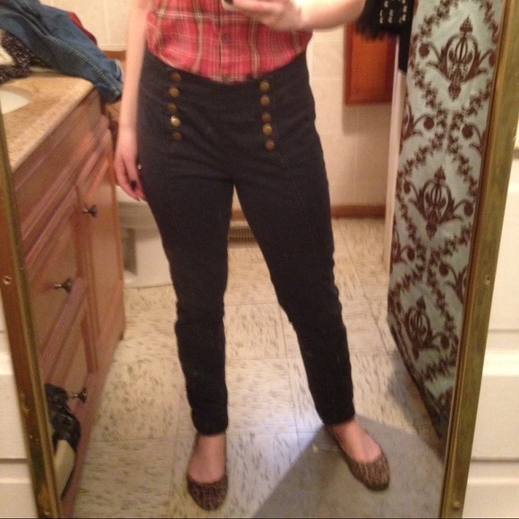 Forever 21 high-waisted denim w/ gold buttons
