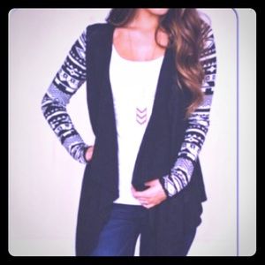 Bllack  medium tribal sleeve  Aztec cardigan open