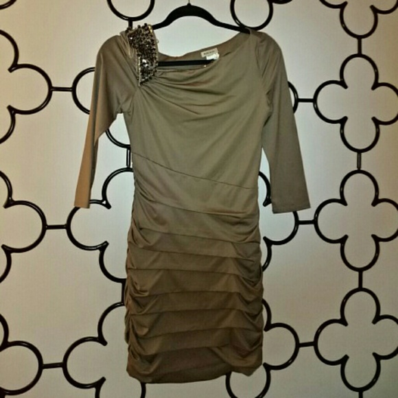 Nikibiki Bronze Fitted Dress with Beaded Shoulder
