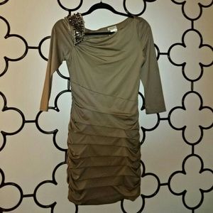 Nikibiki Bronze Fitted Dress with Beaded Shoulder