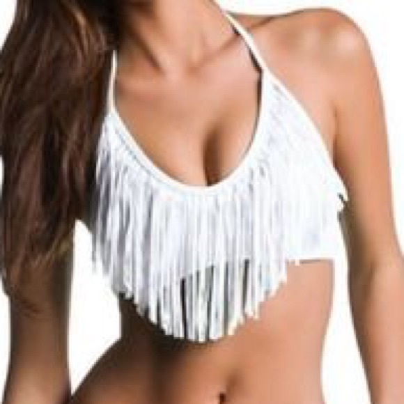White fringe bikini top
