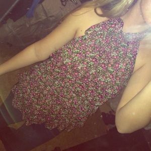 Black and pink, floral halter tie-neck top