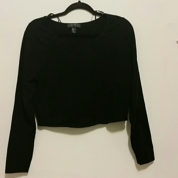 Black Forever21 Crop Top Long Sleeves