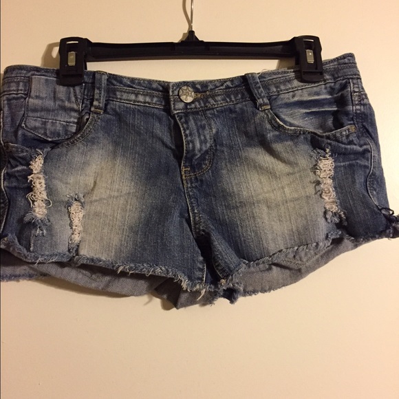 Distressed denim shorts