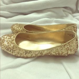 Gold sparkly flats