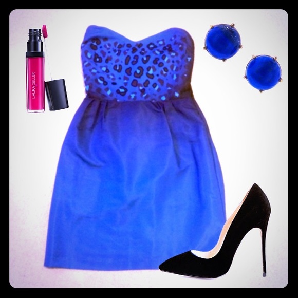 EUC Blue Ombré Cheetah Print Cocktail Dress