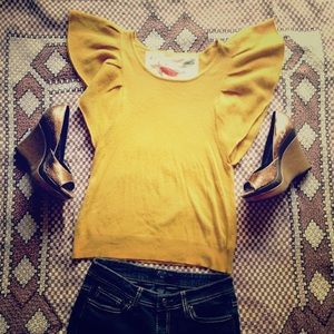 Mustard blouse with dolman style sleeves