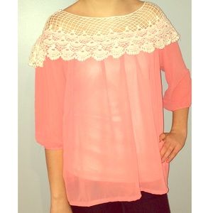 Pink Chiffon Blouse w/ Lace Top