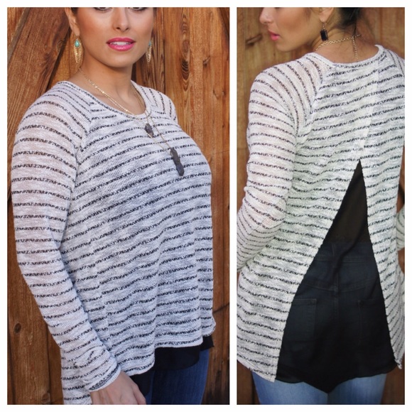 Hi Lo Long Sleeve sweater w/ chiffon back details