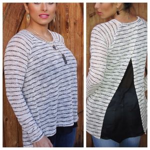 Hi Lo Long Sleeve sweater w/ chiffon back details