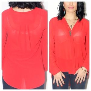 Solid red Hi Lo Chiffon Essential Blouse