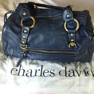 Charles David blue purse with gold hardware
