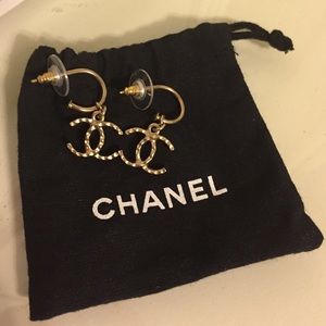 Authentic Chanel gold logo earrings