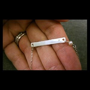 Letter "A" initial Bar Necklace with pearl