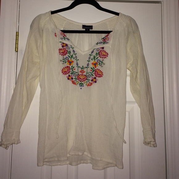 Floral Embroidered White Blouse