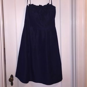 Navy raw silk cocktail dress