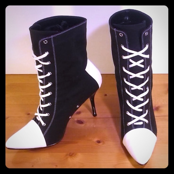 Boots - Black Denim Lace Up Ankle Boots