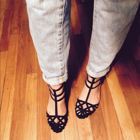 Black strappy flats