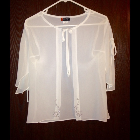 White See-Through Shirt W/ Rhinestone Design