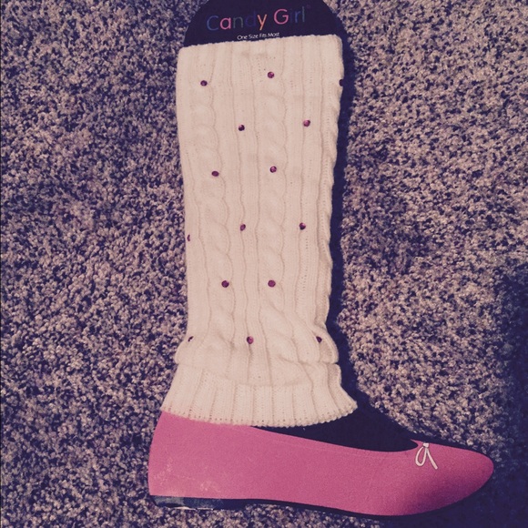 White with pink bling little girl leg warmers