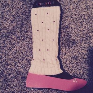 White with pink bling little girl leg warmers