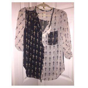 Black & Cream Sheer Blouse