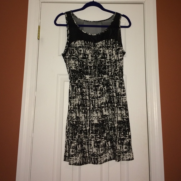 Black & White Printed Dress w/ Sheer Top