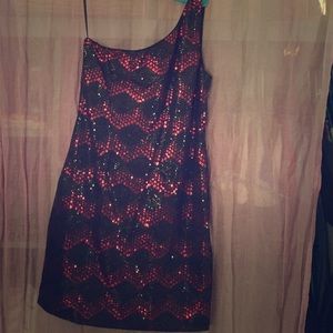 Black and red sequin sleeveless dress