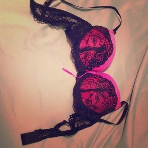 Hot pink & black lace bra.